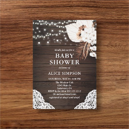 Rustic Wood Boho Blommigt Baby Shower Inbjudningar