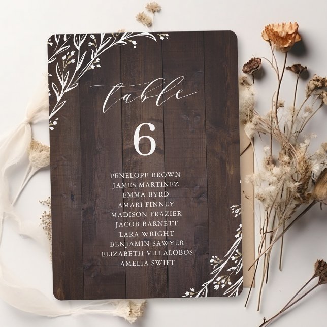 Rustic Wood Boho blommigt bordsnummer Sittdiagram (Rustic Wood Boho floral table number seating chart)
