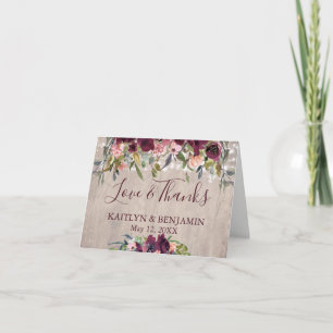 Rustic Wood Boho Blommigt Ljus Kärlek & Tack Kort