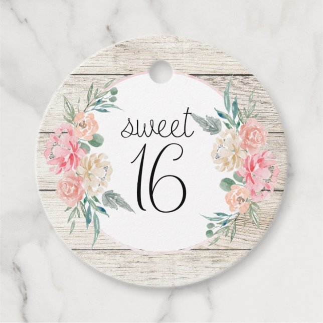 Rustic Wood Boho Blommigt Sweet 16 Birthday Gåvor Etiketter (Framsida)