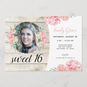 Rustic Wood Boho Blommigt Sweet 16 Birthday Inbjud Inbjudningar