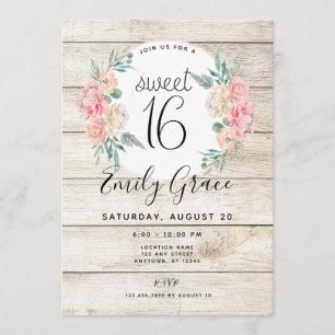 Rustic Wood Boho Blommigt Sweet 16 Birthday Inbjud Inbjudningar