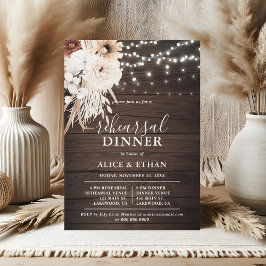 Rustic Wood Boho Flowers Fall Rehearsal Middag Inbjudningar