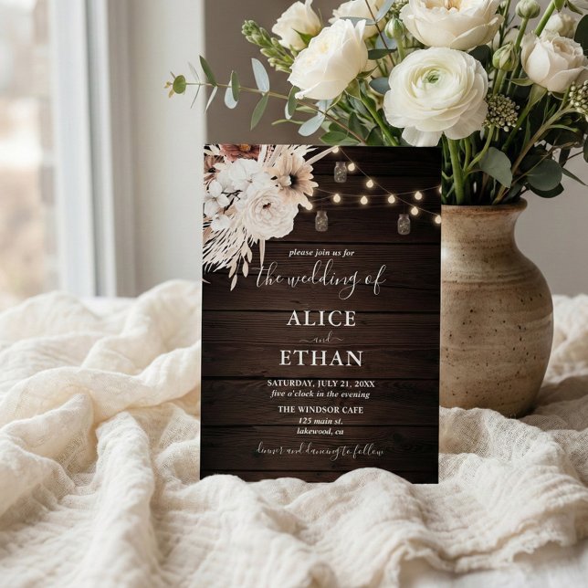 Rustic Wood Boho Flowers Fall Wedding Inbjudningar (Skapare uppladdad)