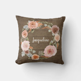 Rustic Wood BOHO Peach Blommigt WANAN Girl Kudde