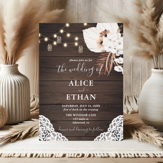 Rustic Wood Boho Tropical Flowers Summer Bröllop Inbjudningar (Skapare uppladdad)