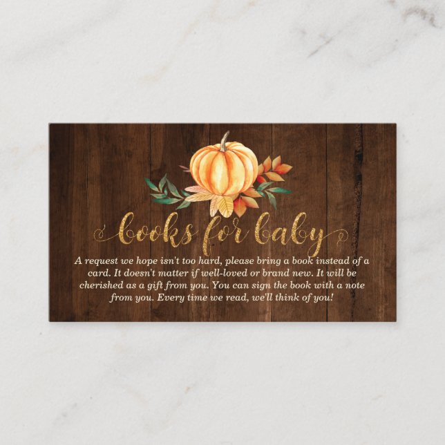 Rustic Wood Bokar för Baby Pumpkin Baby Shower Tilläggskort (Framsida)