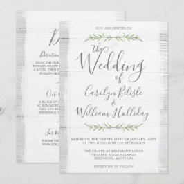 Rustic Wood Botanical Bröllop + Detaljinbjudan Inbjudningar
