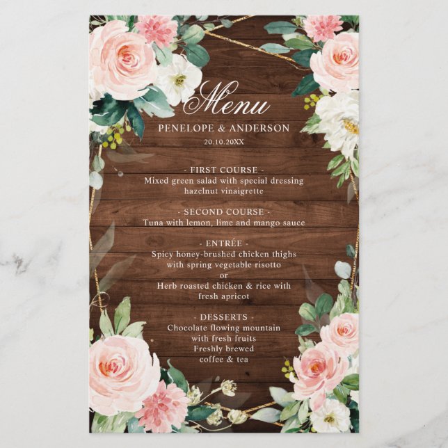  Rustic Wood Botanical Bröllop Menu (Framsida)