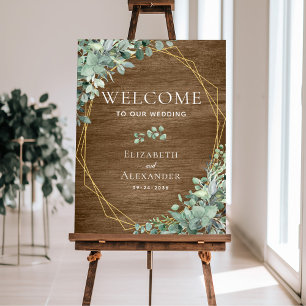 Rustic Wood Botanical Eucalyptus Bröllop Välkommen Poster