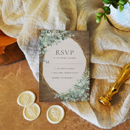 Rustic Wood Botanical Guld Geometric Bröllop OSA Kort