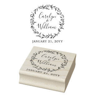 Rustic Wood & Botanical Löv Bröllop Stationery Stämpel