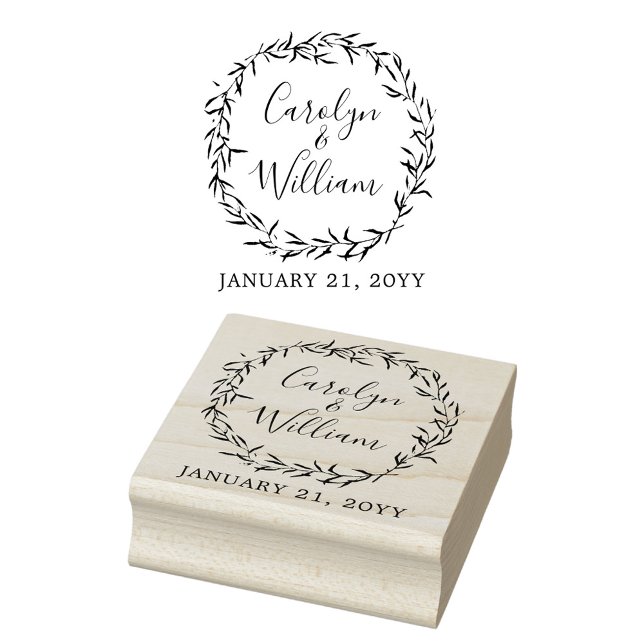 Rustic Wood & Botanical Löv Bröllop Stationery Stämpel (Skapare uppladdad)