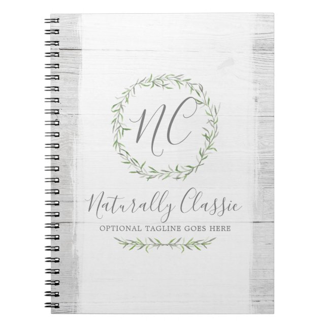 Rustic Wood & Botanical Löv Grenar Grönt Wand Anteckningsbok (Framsidan)