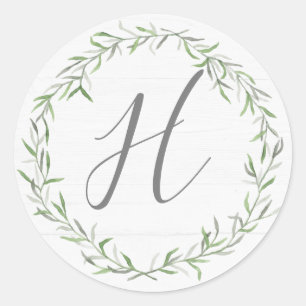 Rustic Wood & Botanical Löv Monogram Brev Runt Klistermärke