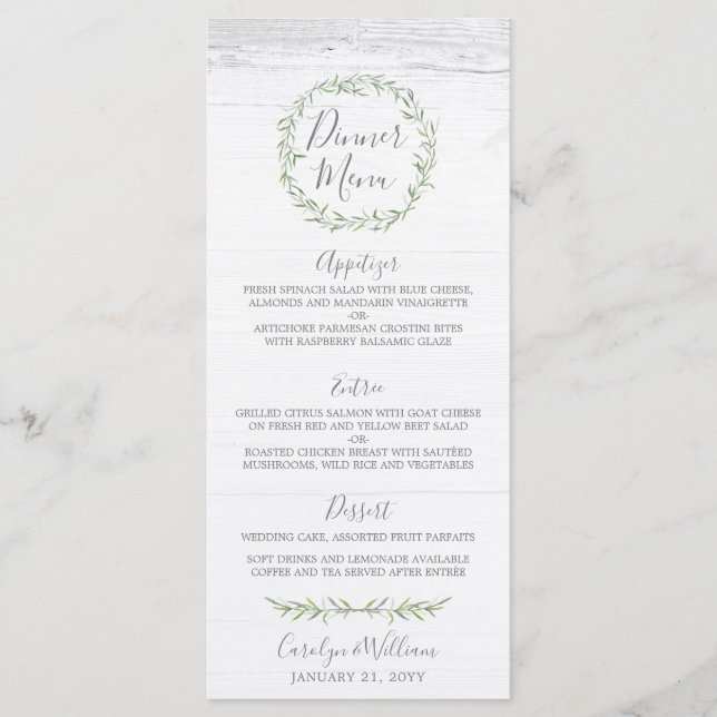 Rustic Wood & Botanical Löv Wand Dinner Menu Meny (Framsida)