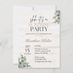 Rustic Wood Botanical Surprise Pension Party Inbjudningar