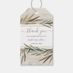 Rustic Wood Botanical Watercolor Bröllop Tack Presentetikett