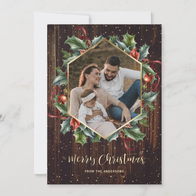 Rustic Wood botaniskt andetag Foder till julkort (Framsida)