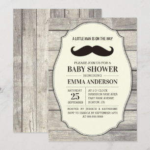 Rustic Wood Boy Baby Shower-inbjudan - Mustache Inbjudningar