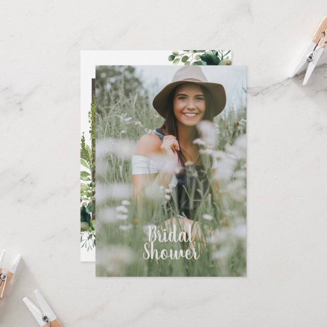 Rustic Wood Bride Photo Möhippa Inbjudningar (Fram/Back In Situ)