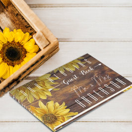 Rustic Wood Bright Gult Solros Bröllop Gästböcker