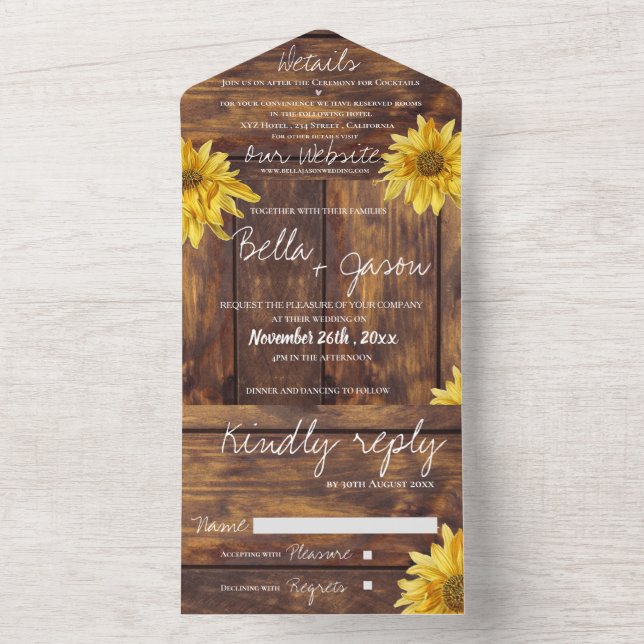 Rustic Wood Bright Solros Monogram Bröllop (Inside)