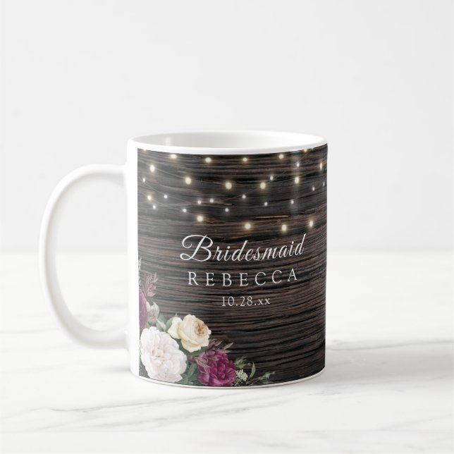 Rustic wood Bröllop Bridesmaid Kaffemugg (Vänster)
