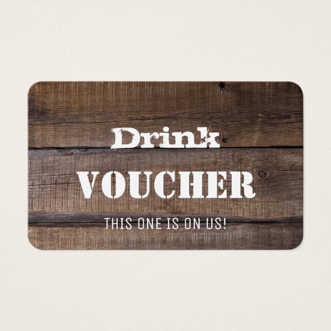 Rustic Wood Bröllop Free Drink Biljett Voucher (Framsida)