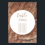 Rustic Wood Bröllop Guest Namn Bordsnummer<br><div class="desc">Den här konstruktionen har en rustik träbakgrund. Den enkla bruna träbakgrunden kompletteras av den vita texten och den moderna rena mittcirkeln inslag som omger titeln. De bruna tonerna i träkornen skapar ett land-skogsodlingens rostbildning. Elegant bröllop-bordsnumret med det moderna inslag. Det finns också möjlighet att matcha bröllopsinbjudningar och andra artiklar i...</div>