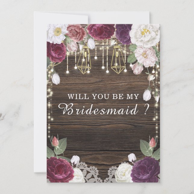 Rustic wood Bröllop kommer att bli min bridesmaid Inbjudningar (Framsida)