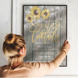 Rustic Wood Bröllop Namnteckning Cocktail Drink Me Poster