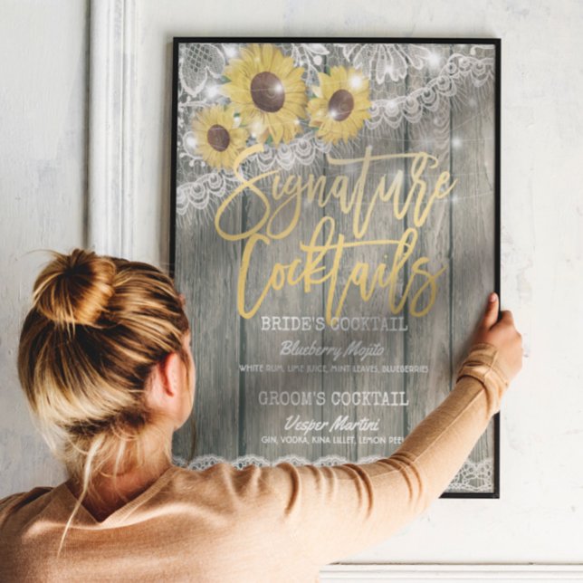 Rustic Wood Bröllop Namnteckning Cocktail Drink Me Poster (Skapare uppladdad)