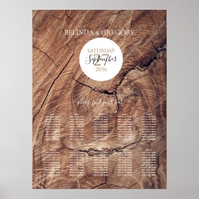 Rustic Wood Bröllop-sätesdiagram Poster (Framsidan)
