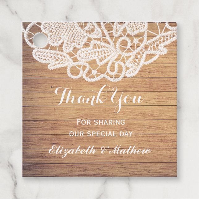 Rustic Wood Bröllop Snöre Tack Gåvor Etiketter (Framsida)