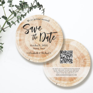 Rustic Wood Bröllop spara datum med webbplats Inv Inbjudningar