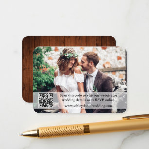 Rustic Wood Bröllop webbplats QR Overlay Photo Tilläggskort