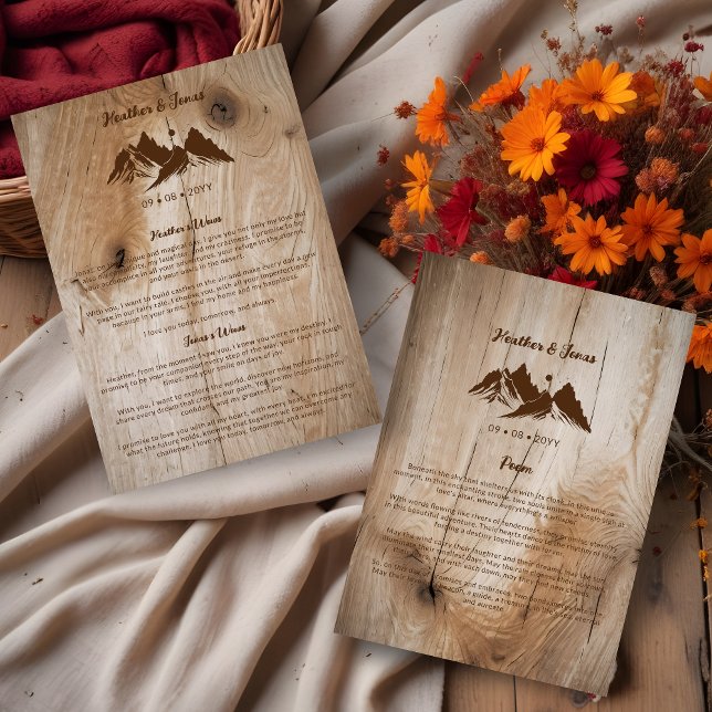 Rustic Wood Brown Mountains Landscape Wedding Wows Inbjudningar (Rustic Wooden Brown Mountains Landscape Wedding Wows.)