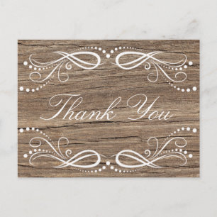 Rustic Wood Brown white Blommigt Vintage Tack Vykort