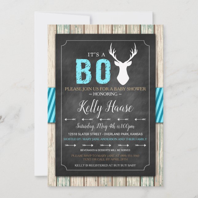Rustic Wood Buck Boy Baby Shower-inbjudan Inbjudningar (Framsida)