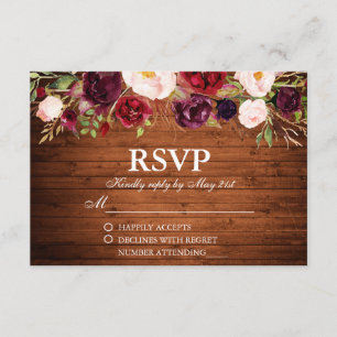Rustic Wood Burgundy Blommigt Bröllop OSA Kort