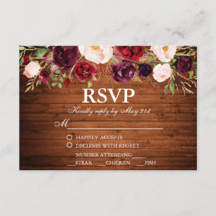 Rustic Wood Burgundy Blommigt Bröllop OSA w/Meal Kort