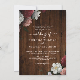 Rustic Wood Burgundy  Blommigt Formal Bröllop Inbjudningar