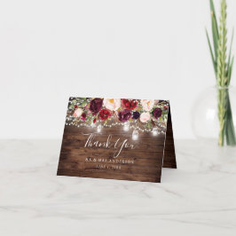 Rustic Wood Burgundy Blommigt Ljus Bröllop Tack Kort