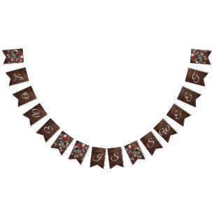 Rustic Wood Burgundy Blommigt Ljus Bröllop Vimplar