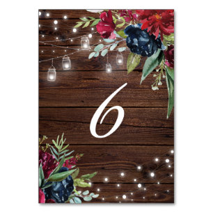 Rustic Wood Burgundy Blommigt Ljus Wood 6 Bordsnummer