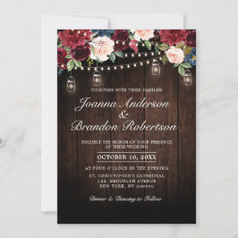 Rustic Wood Burgundy Blommigt Mason Burk Bröllop Inbjudningar