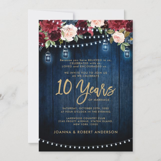 Rustic Wood Burgundy Blommigt Mason Burk Bröllop Inbjudningar (Framsida)