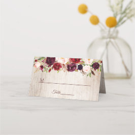Rustic Wood Burgundy Blommigten Bröllop Bord Placeringskort