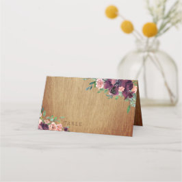 Rustic Wood Burgundy Blommigten Bröllop Placeringskort